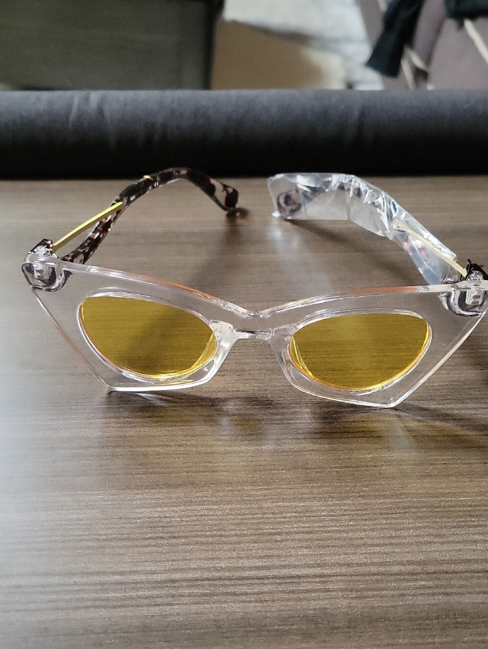 Clear Cat Eye Sunglasses with Yellow Lenses